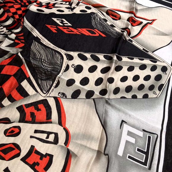 FENDI Red Black Abstract Art FF Scarf Square Silk Carre 90 - Picture 5 of 10